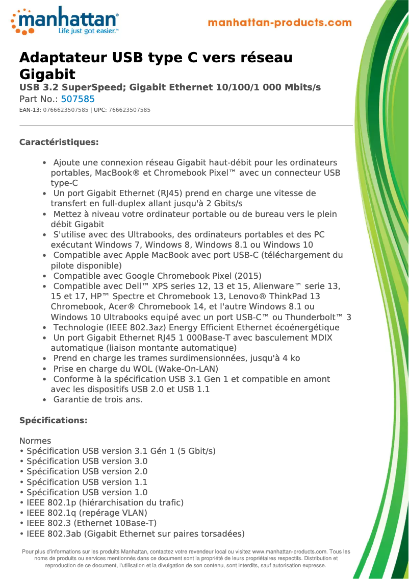 Page 1 de la notice Fiche technique Manhattan 507585