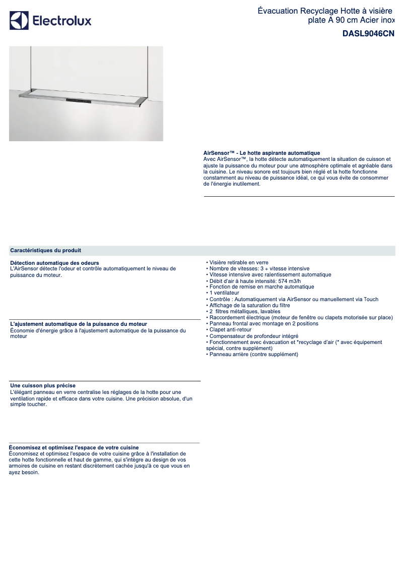 Page n°1 - Fiche technique Electrolux DASL9046CN