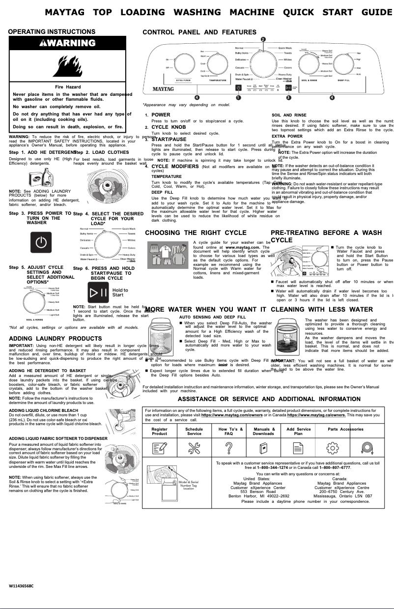 Page n°1 - Guide de démarrage rapide Maytag MVW5435PW