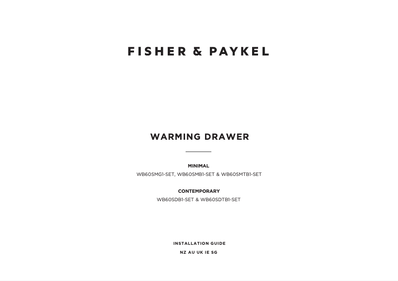 Page 1 de la notice Guide d'installation Fisher & Paykel WB60SMTB1-SET