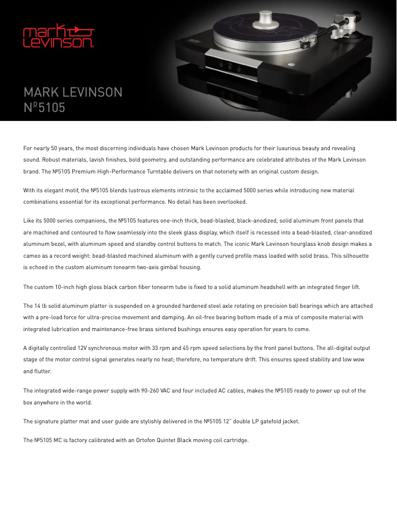Page n°1 - Fiche technique Mark Levinson No.5105 MC