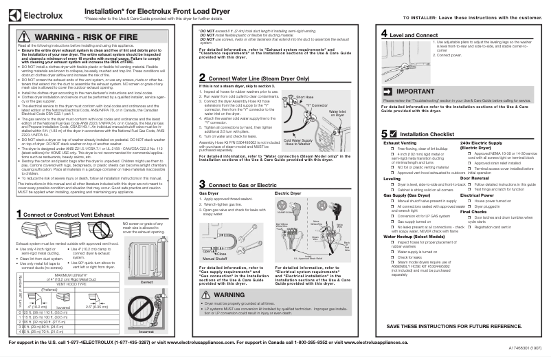 Page n°1 - Guide d'installation Electrolux ELFE7637BW