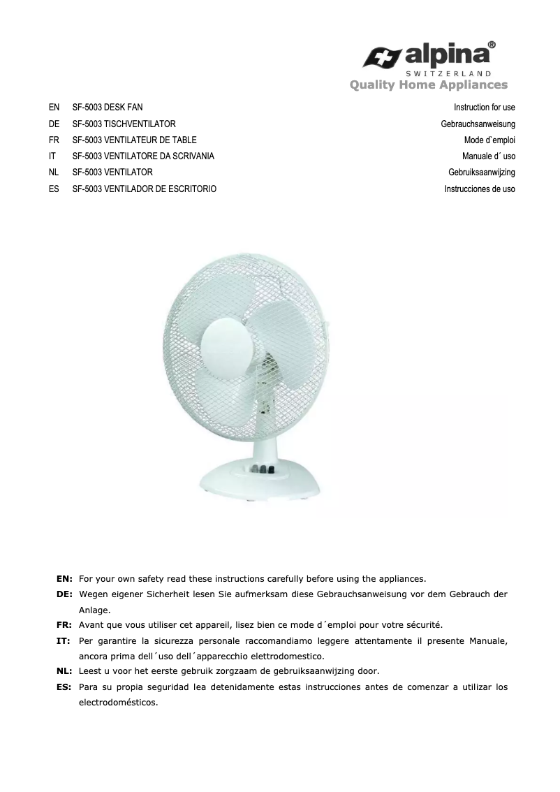 Page n°1 - Manuel utilisateur Alpina SF 5003