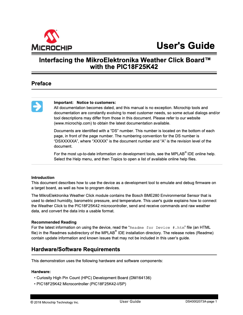 Page 1 de la notice Manuel utilisateur Microchip PIC18F46K42