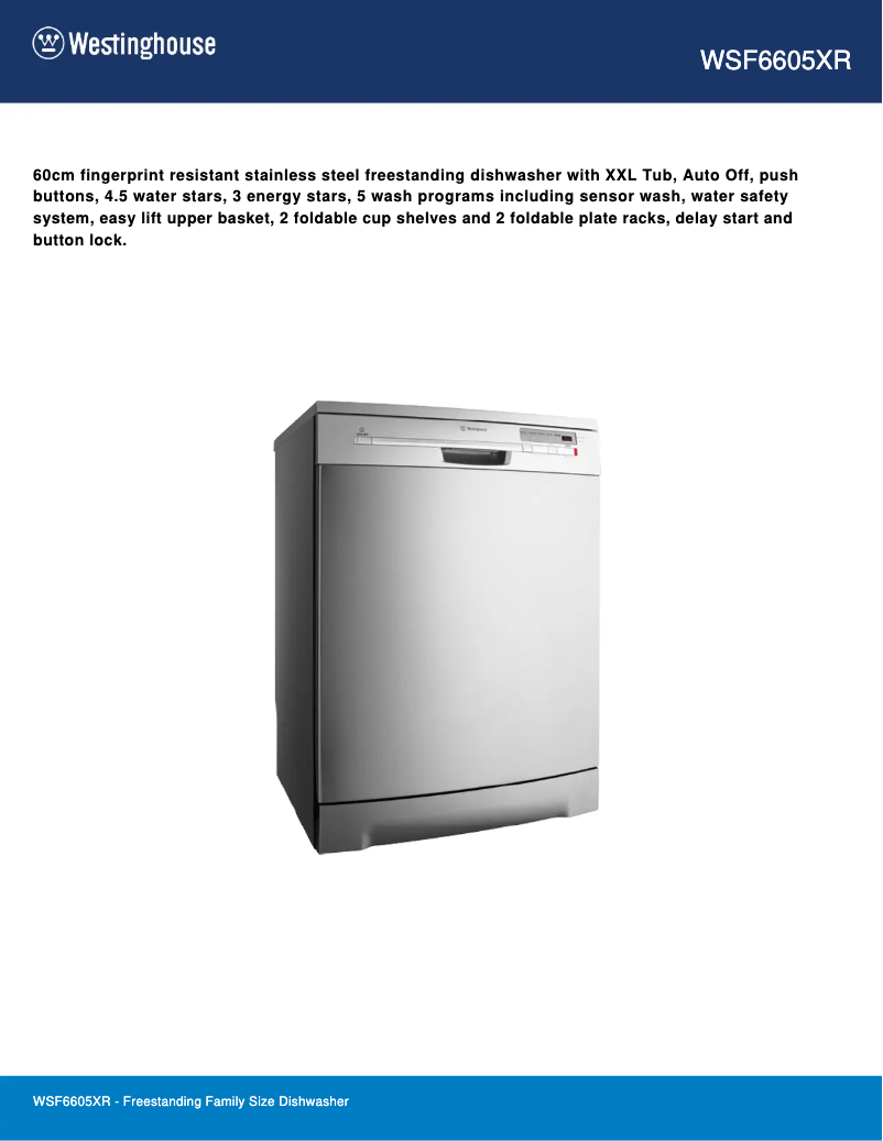 Página 1 del manual Ficha técnica Westinghouse WSF6605XR