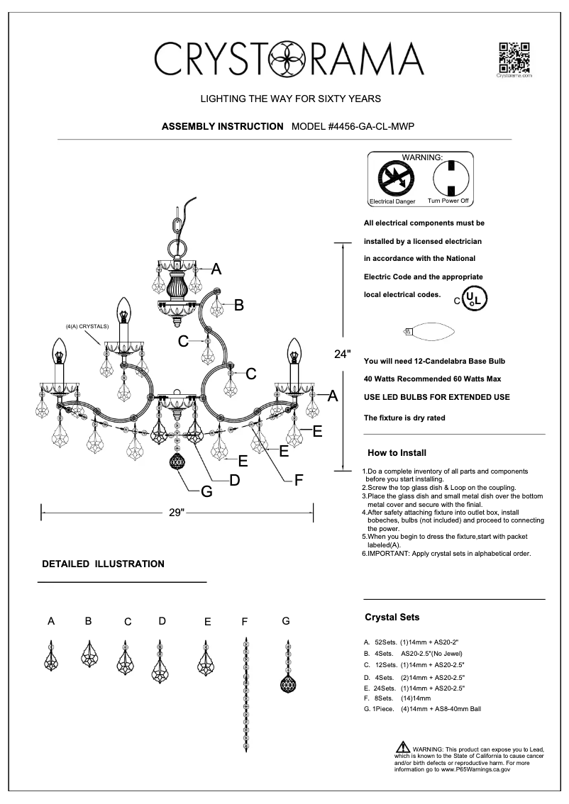Page 1 de la notice Manuel utilisateur Crystorama Filmore 4456-GA-CL-MWP