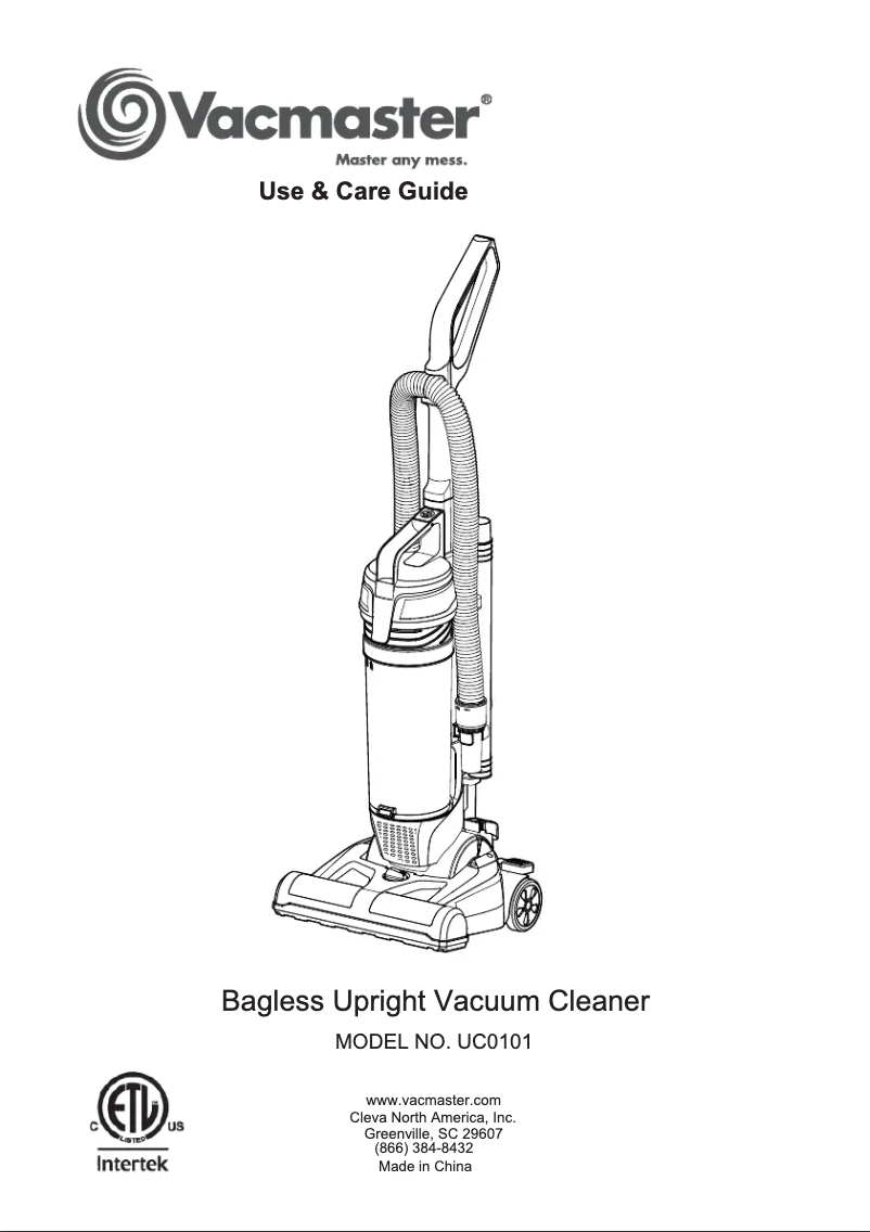 Page 1 de la notice Manuel utilisateur Vacmaster UC0101