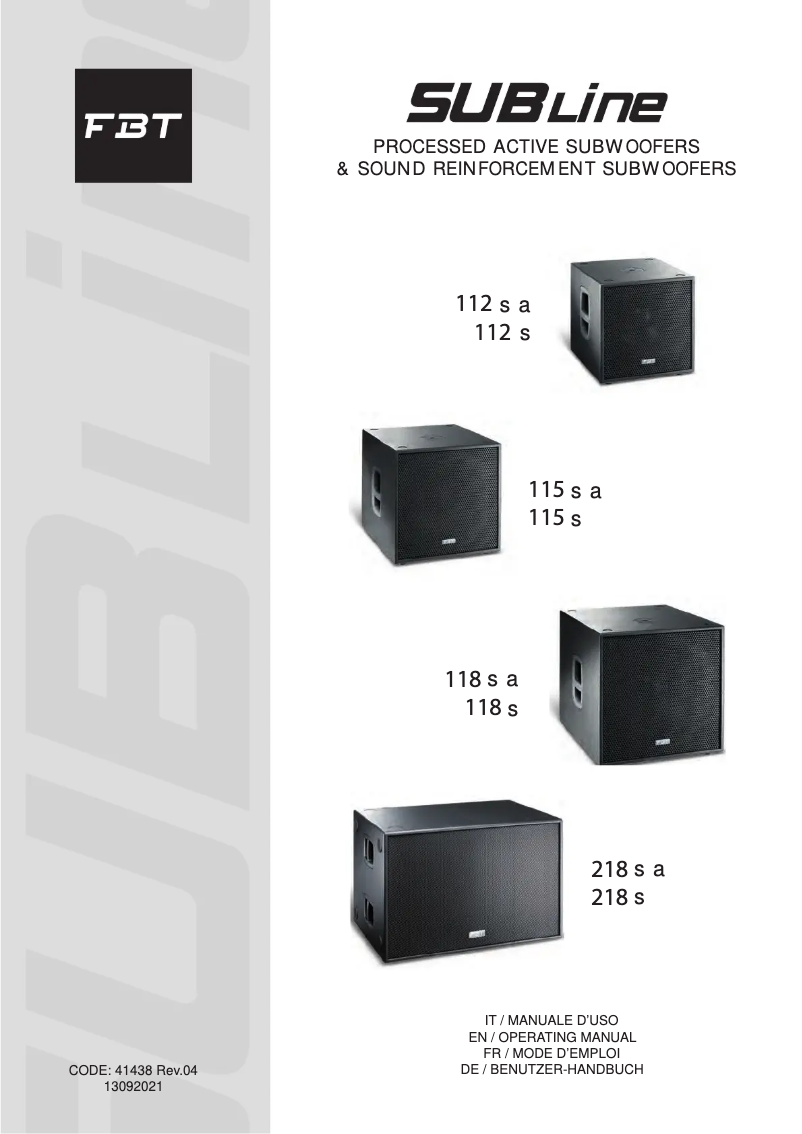 Page 1 de la notice Manuel utilisateur FBT SUBLINE 218S