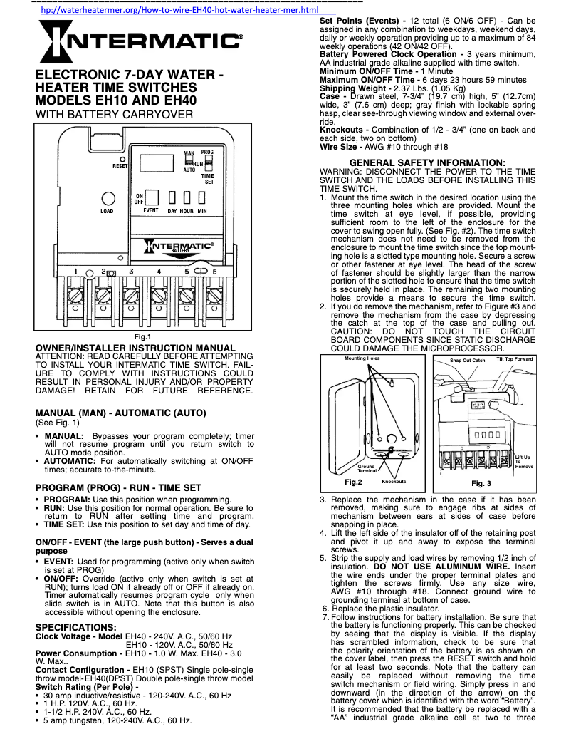 Page 1 de la notice Manuel utilisateur Intermatic EH10