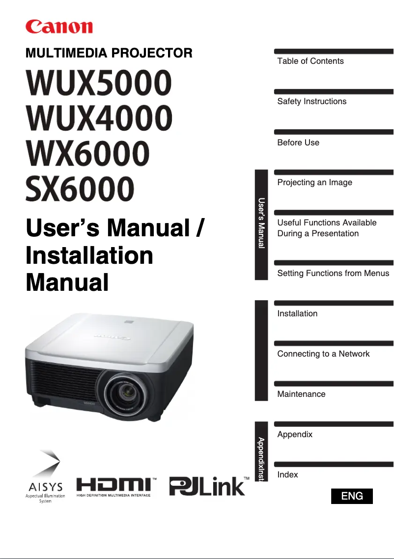 Page 1 de la notice Manuel utilisateur Canon REALiS WUX5000
