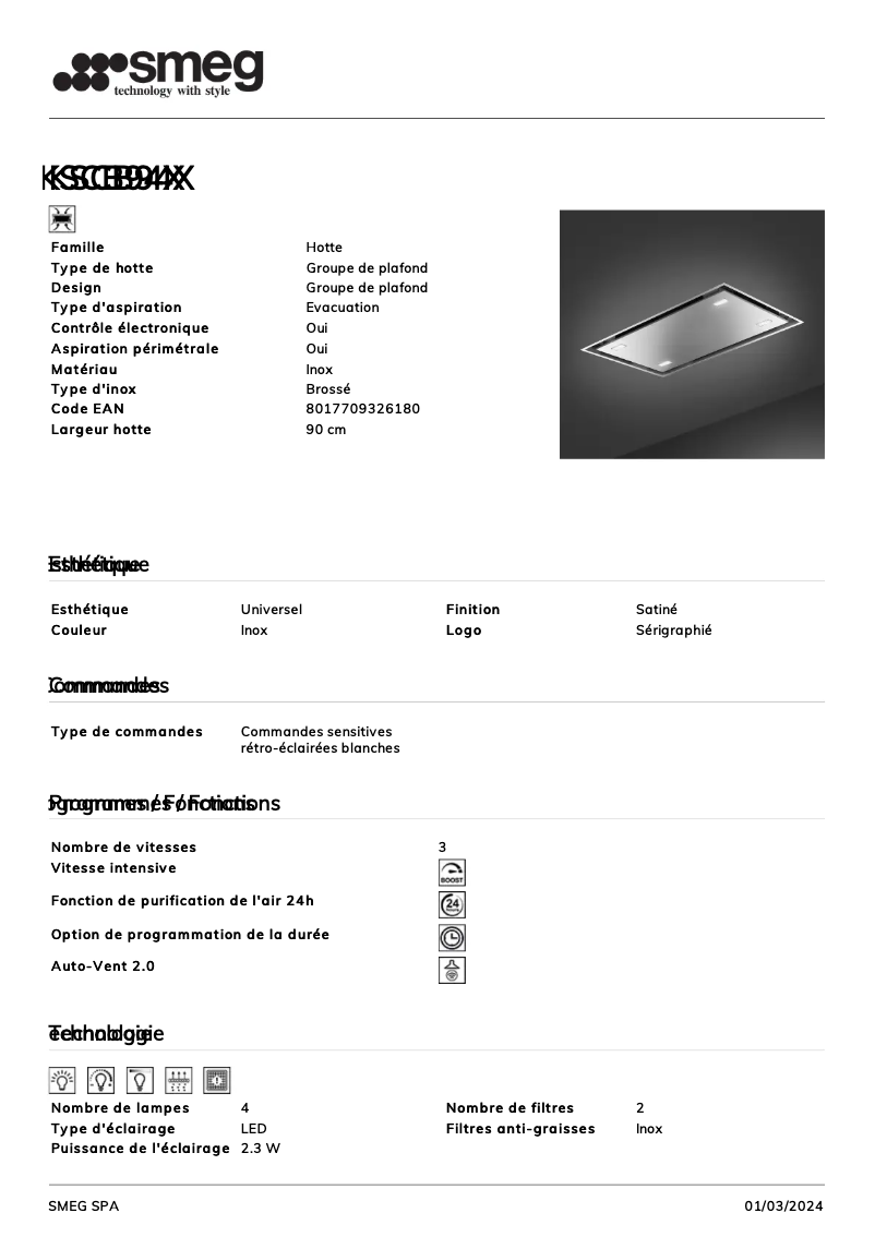 Page n°1 - Fiche technique Smeg KSCB94X