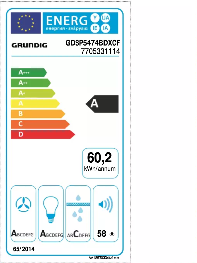 Page n°1 - Label énergétique Grundig GDSP5474BDXCF
