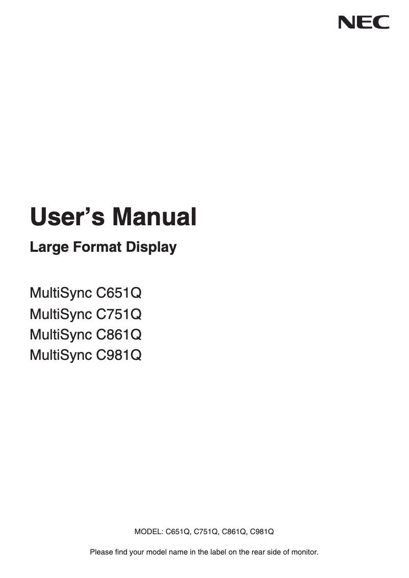 Page 1 de la notice Manuel utilisateur NEC MultiSync C751Q