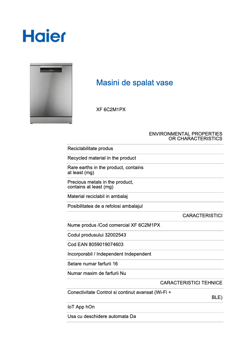 Page n°1 - Label énergétique Haier XF 6C2M1PX