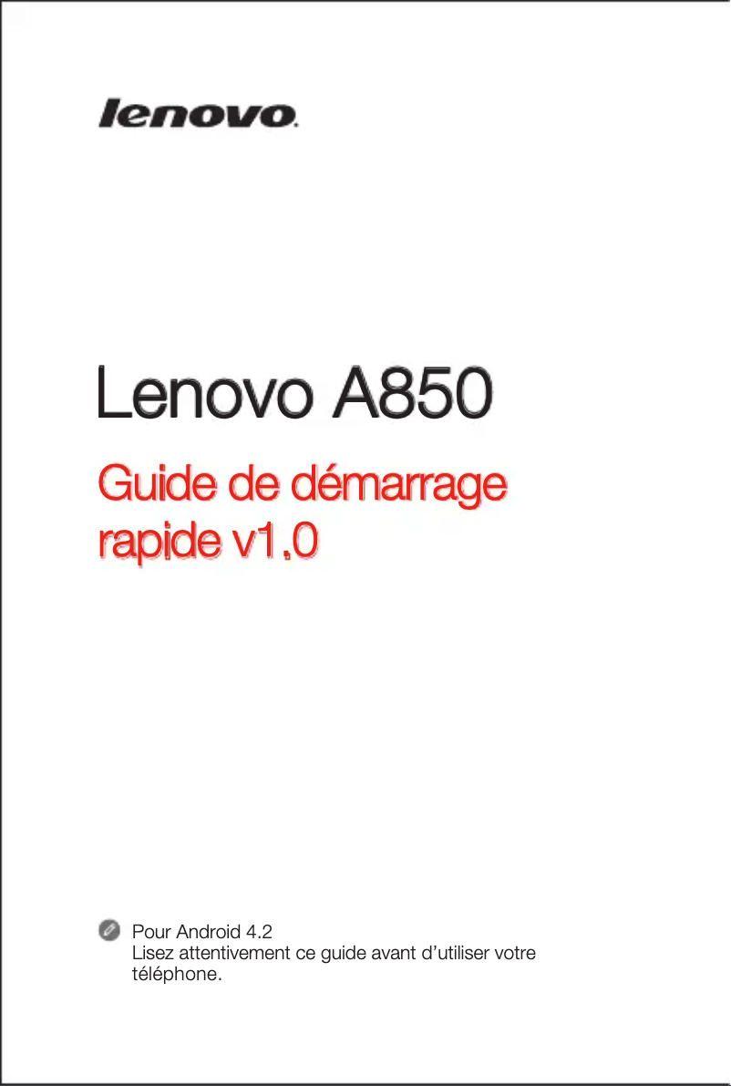 Page 1 de la notice Manuel utilisateur Lenovo A850