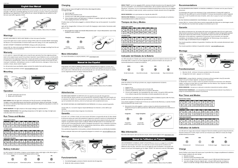 Página 1 del manual Manual de usuario Lezyne Lite Drive 1000XL
