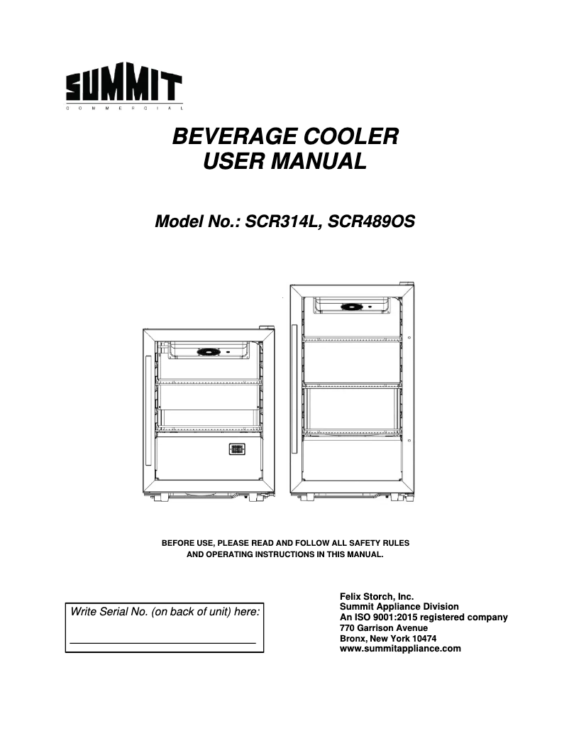 Page 1 de la notice Manuel utilisateur Summit SCR314L