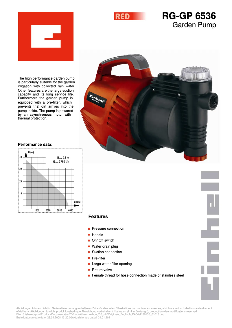 Page n°1 - Manuel utilisateur Einhell RG-GP 6536