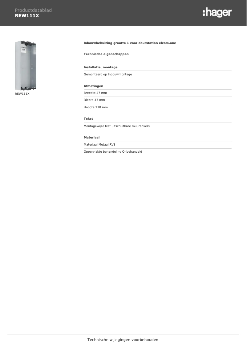 Page n°1 - Fiche technique Hager REW111X
