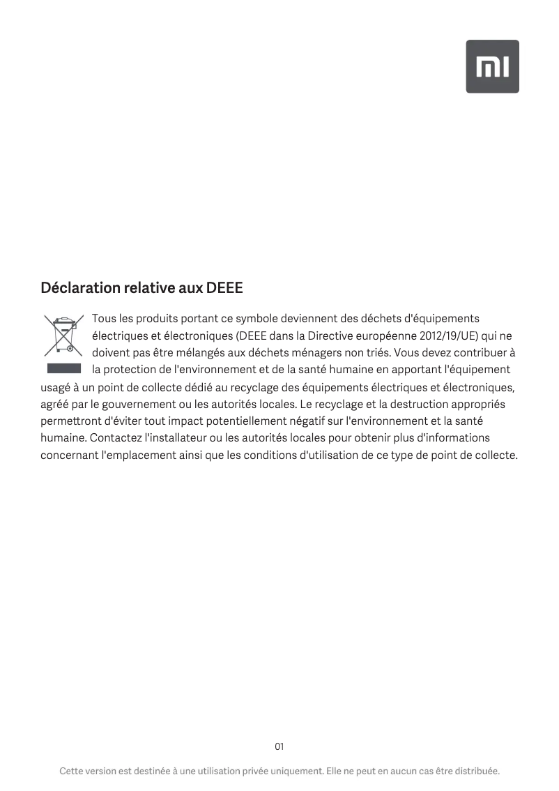 Page 1 de la notice Manuel utilisateur Xiaomi Mi Earphones Basic