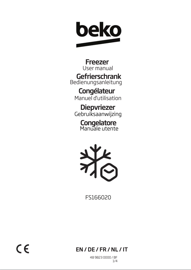 Page 1 de la notice Manuel utilisateur Beko FS 166020