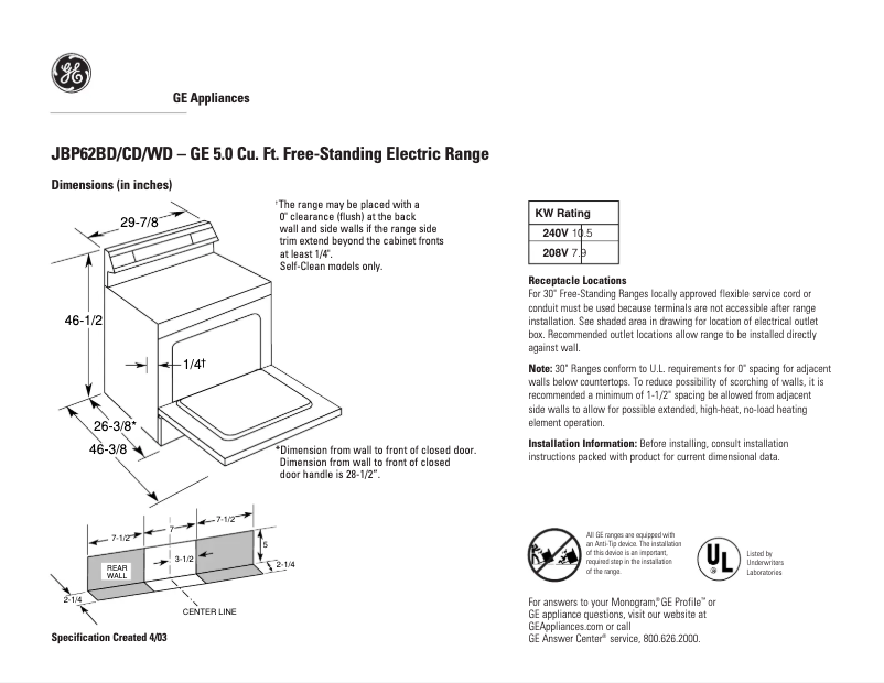 First page image of the manual for JBP62BDWH
