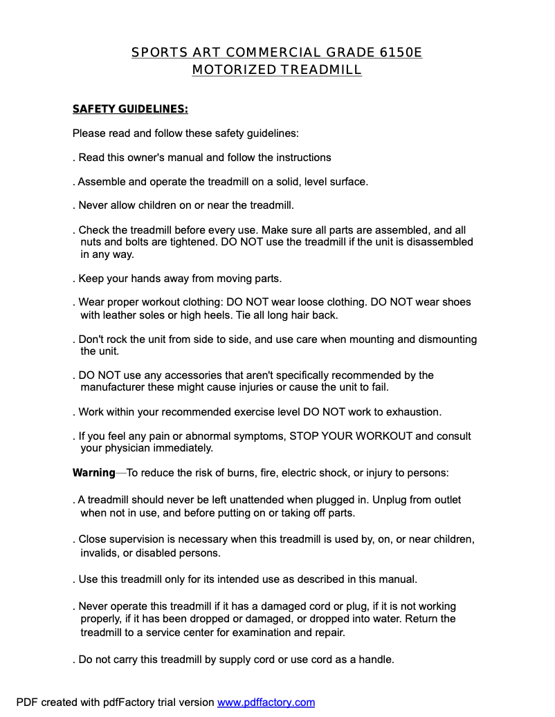 Page 1 de la notice Manuel utilisateur SportsArt 6150E