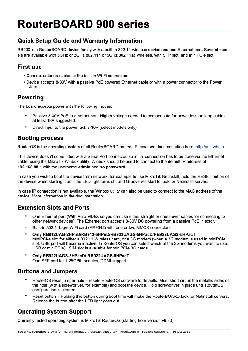 Page 1 de la notice Manuel utilisateur Mikrotik RB911-5HnD-US