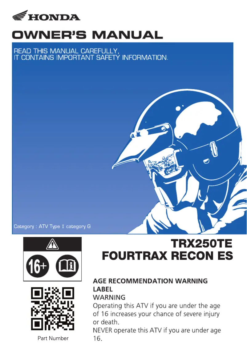 Image de la première page du manuel de l'appareil FourTrax Recon TRX250TE (2019)