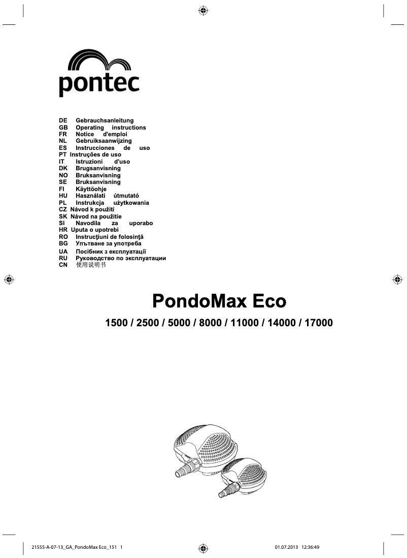 Page n°1 - Manuel utilisateur Pontec PondoMax Eco 14000