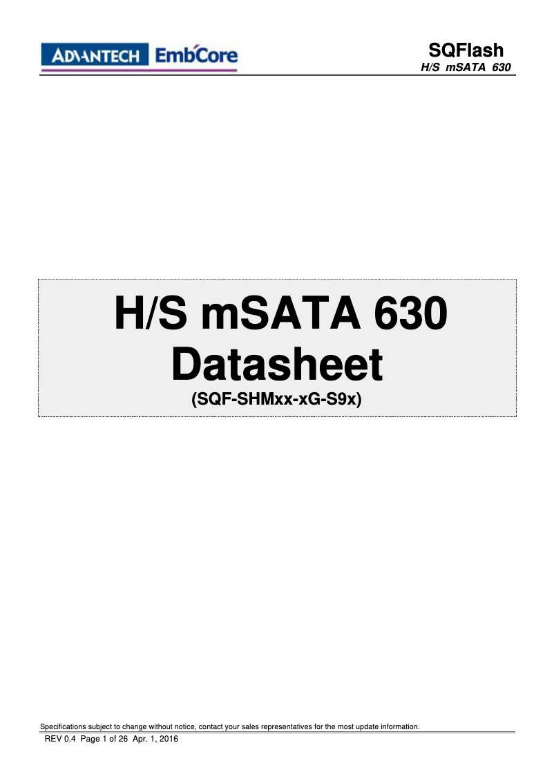 Page n°1 - Manuel utilisateur Advantech SQF-SHM 630