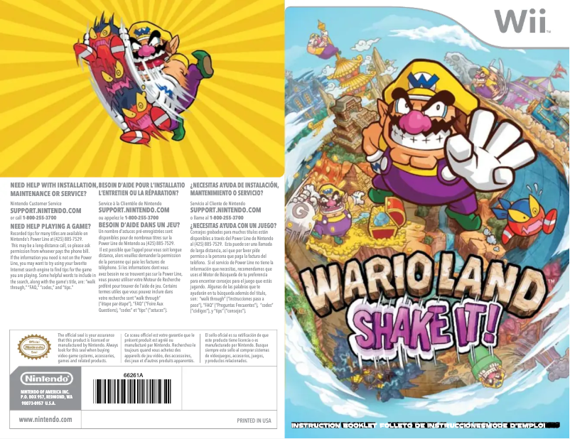 Page 1 de la notice Manuel utilisateur Nintendo Wario Land Shake It! (Wii)