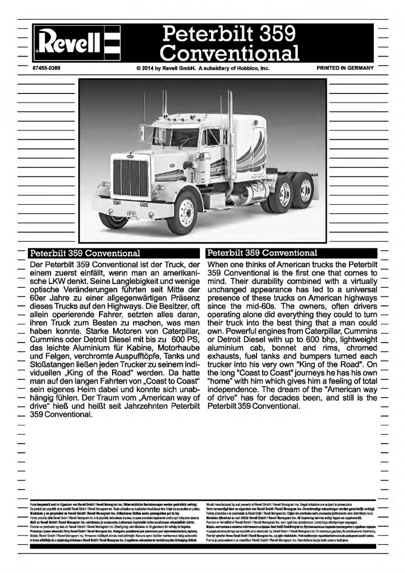 Page n°1 - Manuel utilisateur Revell Peterbilt 359 Conventional