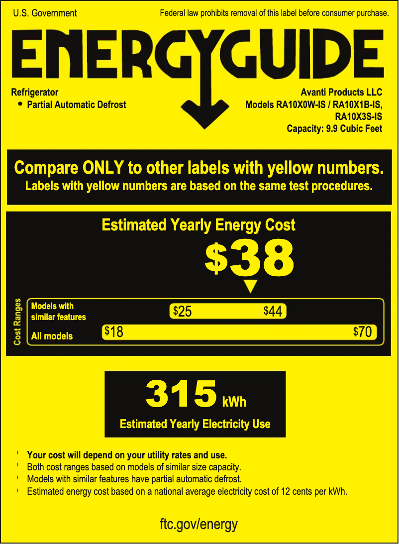 Page n°1 - Label énergétique Avanti RA10X0W-IS