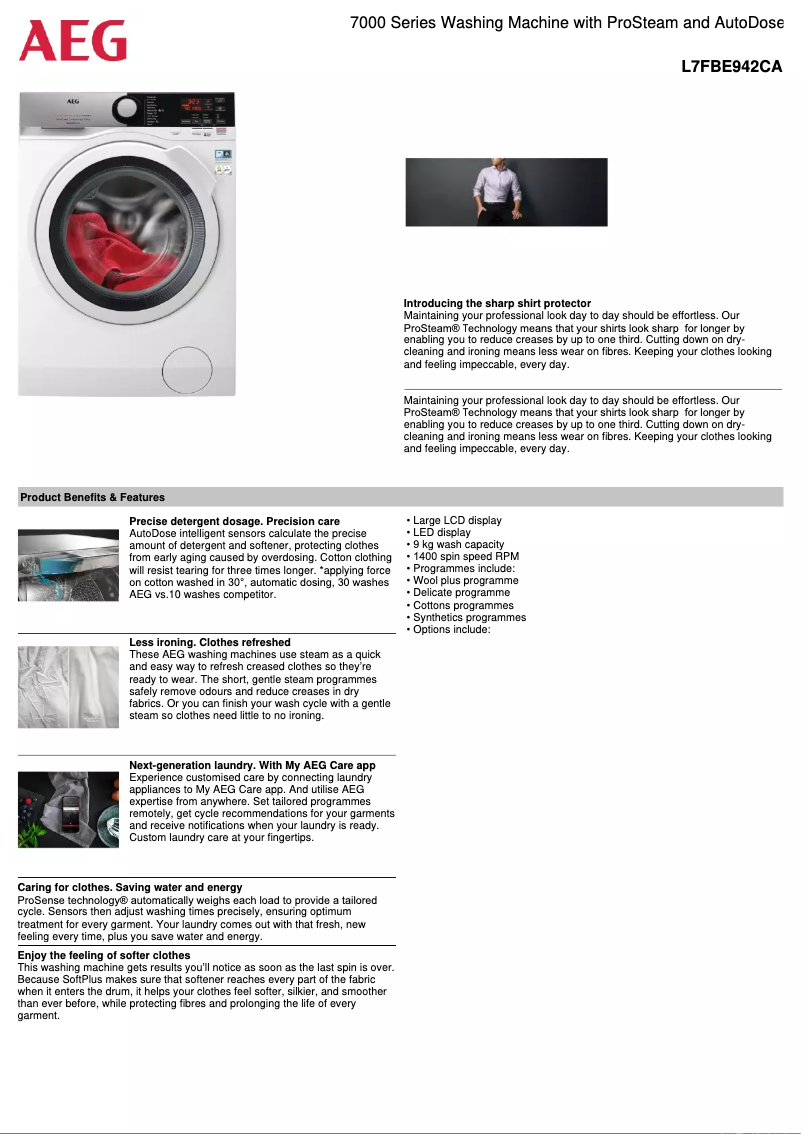Page 1 de la notice Fiche technique AEG L7FBE942CA