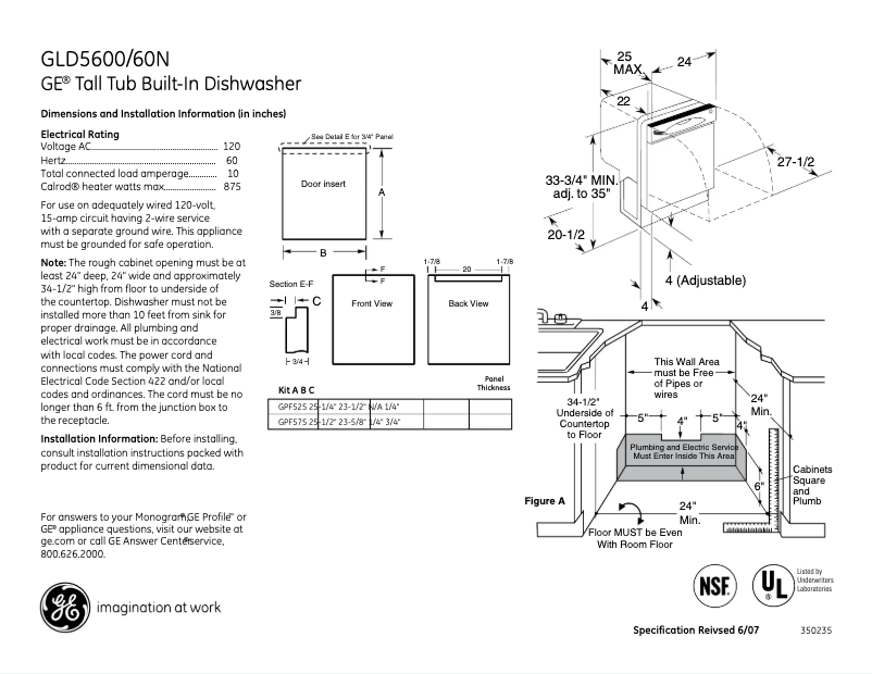 Page 1 de la notice Fiche technique GE GLD5660NSS