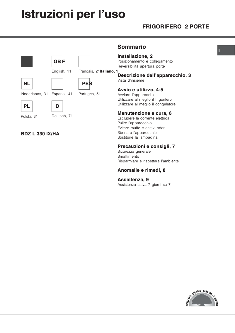 Page 1 de la notice Manuel utilisateur Hotpoint Ariston BDZ L 330 IX/HA