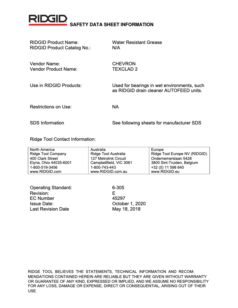 Página 1 del manual Ficha técnica Ridgid Power Spin+