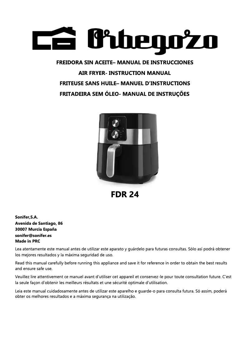 Page 1 de la notice Manuel utilisateur Orbegozo FDR 24