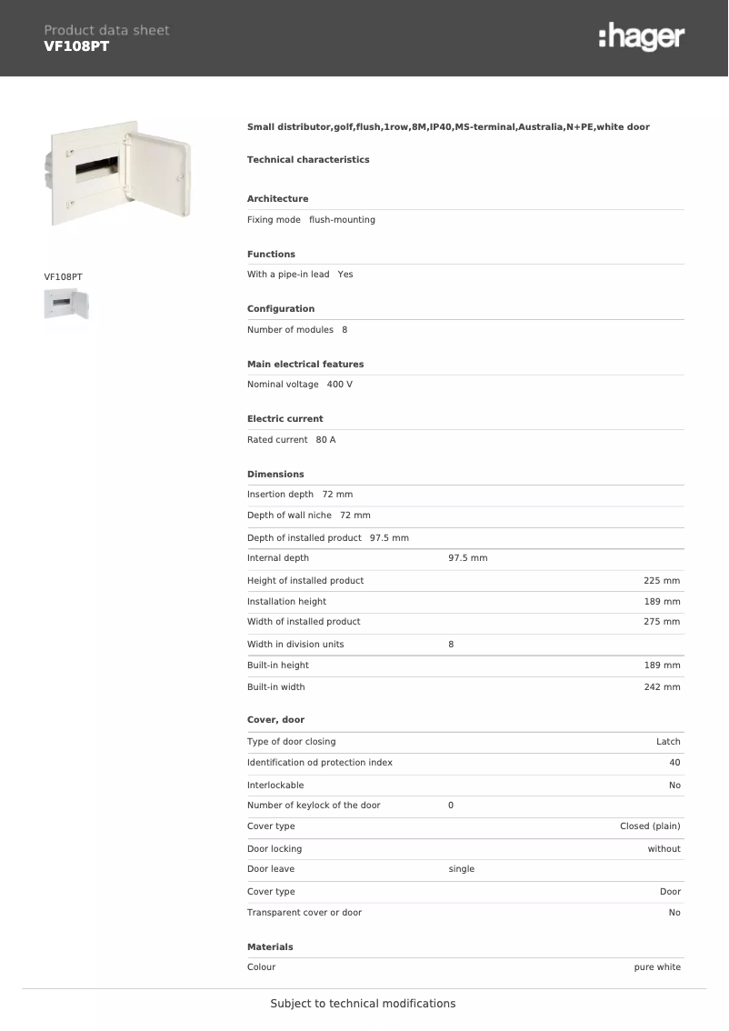 Image de la première page du manuel de l'appareil VF108PT