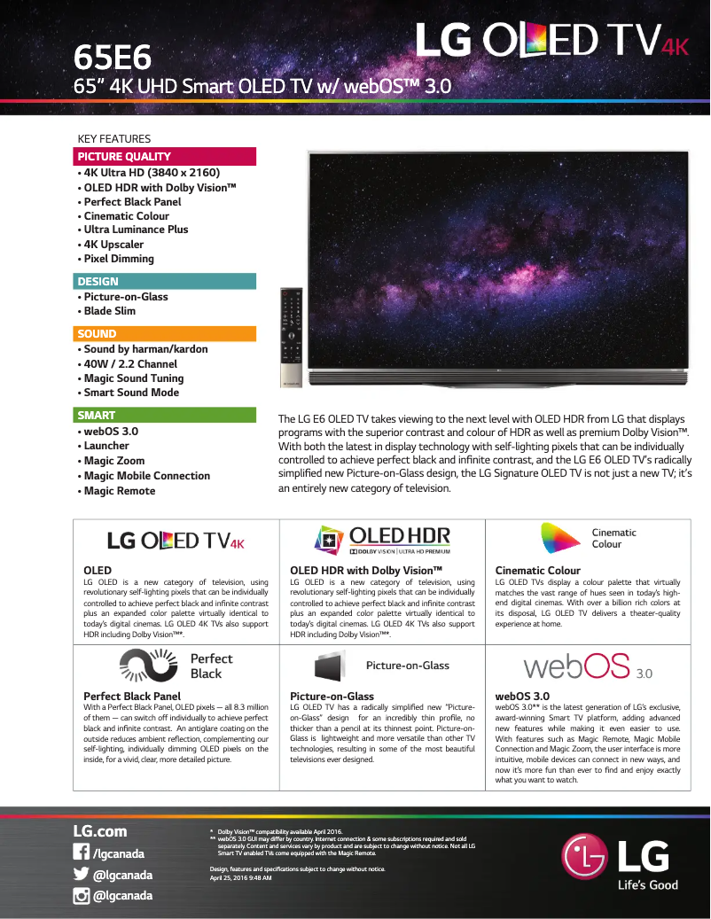 Image de la première page du manuel de l'appareil OLED65E6P