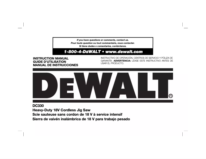 Page 1 de la notice Manuel utilisateur DeWalt DC330B