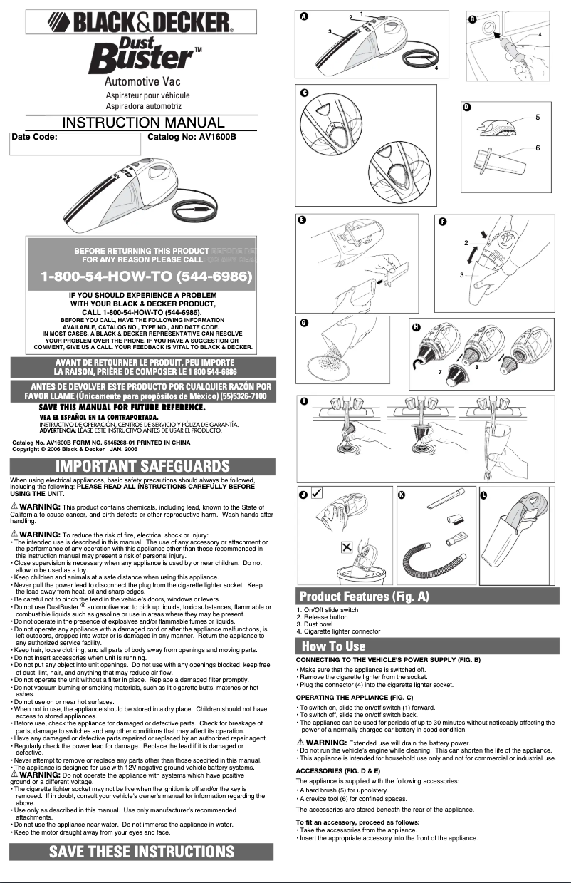 Page n°1 - Manuel utilisateur Black & Decker AV1600B