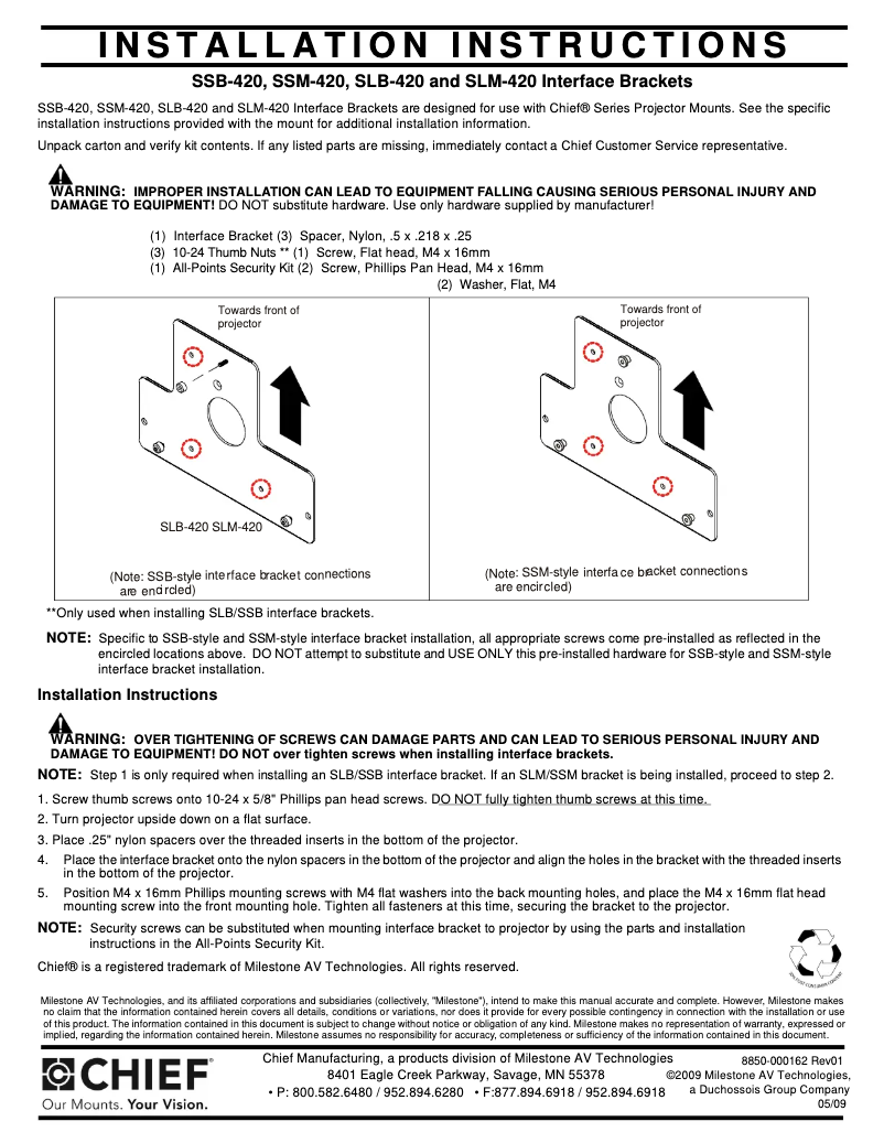 Page 1 de la notice Manuel utilisateur Chief SSM420