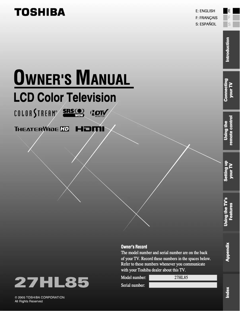 Page n°1 - Manuel utilisateur Toshiba 27HL85