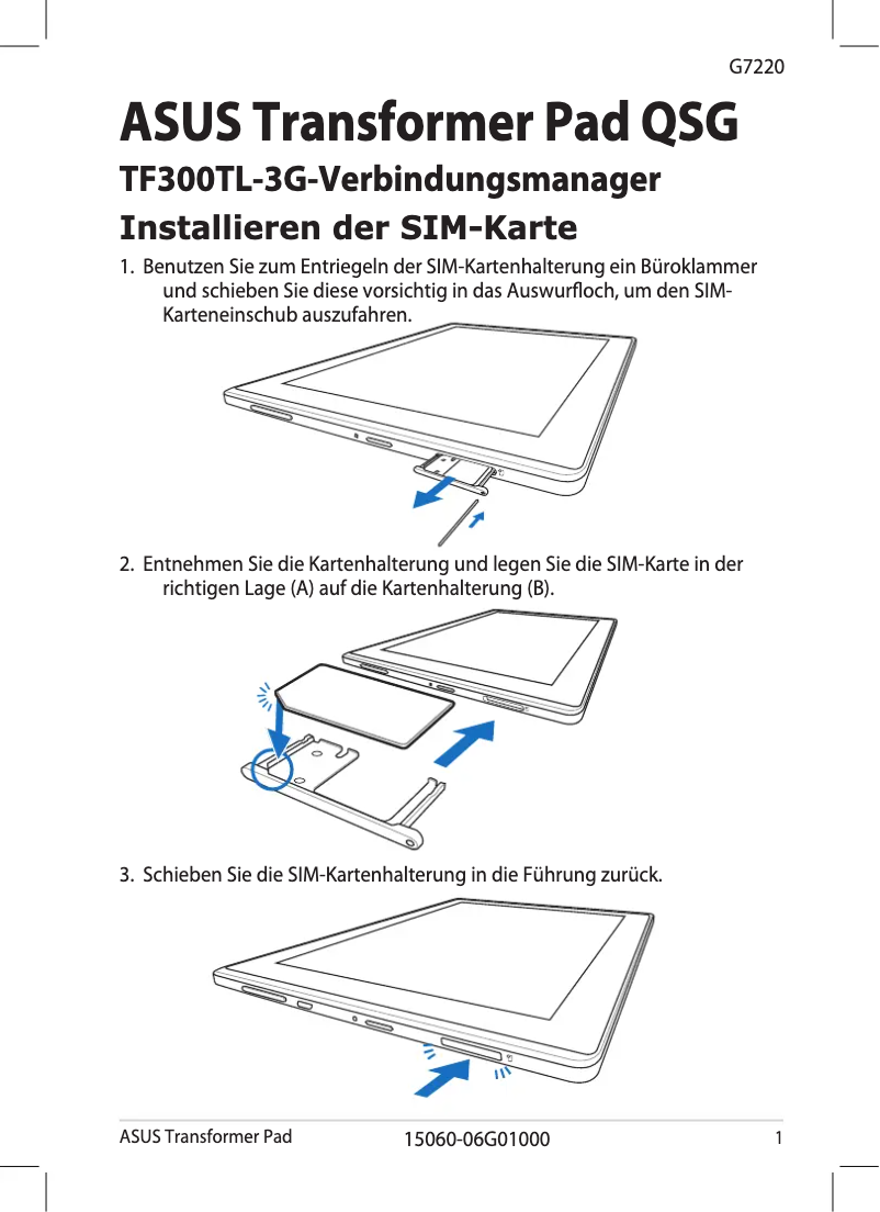 Image de la première page du manuel de l'appareil Transformer Pad TF300TL