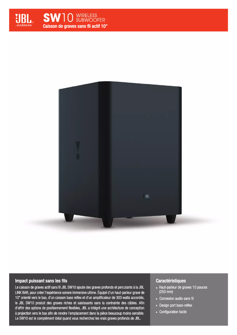 Page 1 de la notice Mode d'emploi JBL SW10
