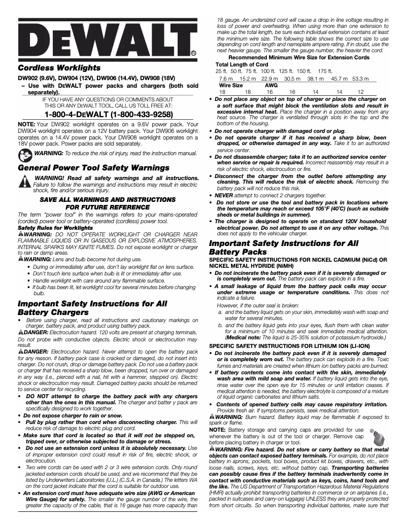 Page 1 de la notice Manuel utilisateur DeWalt DW908