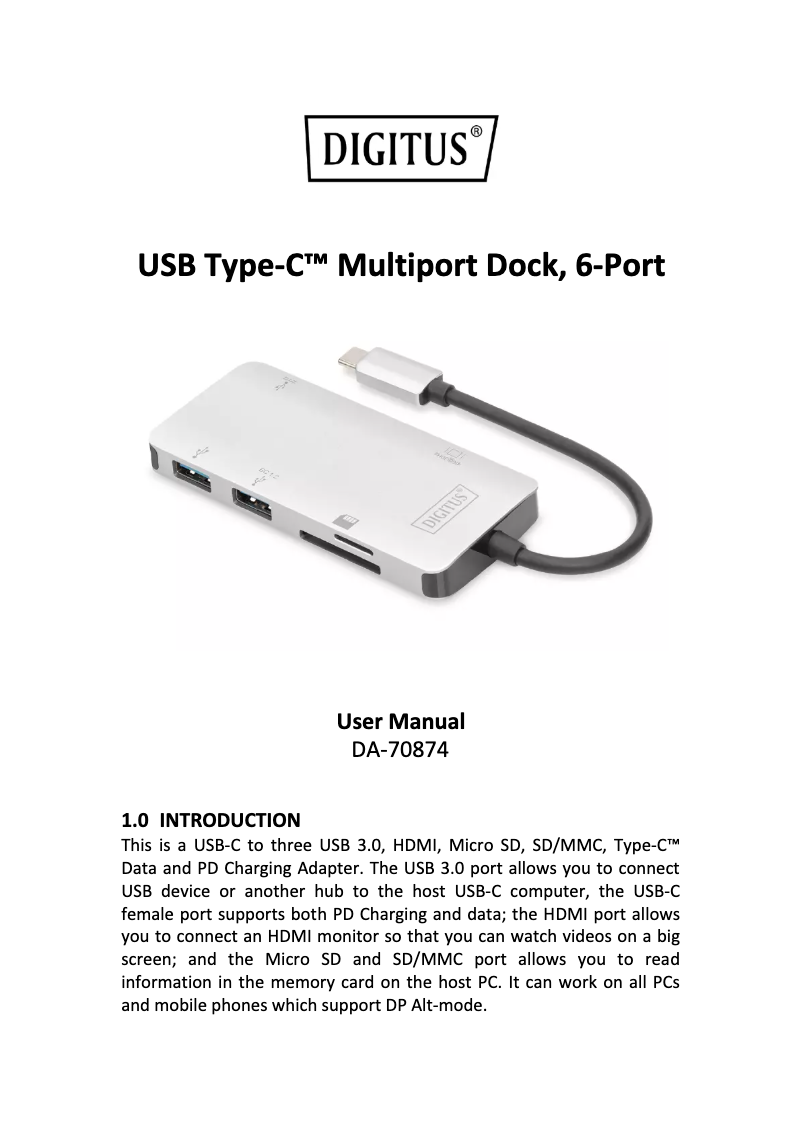 Page 1 de la notice Manuel utilisateur ASSMANN Electronic DA-70874