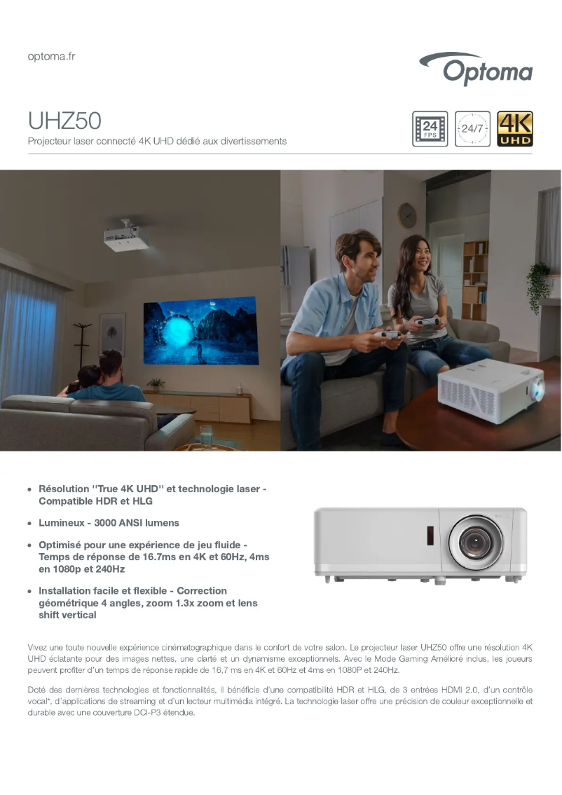 Page n°1 - Fiche technique Optoma UHZ50